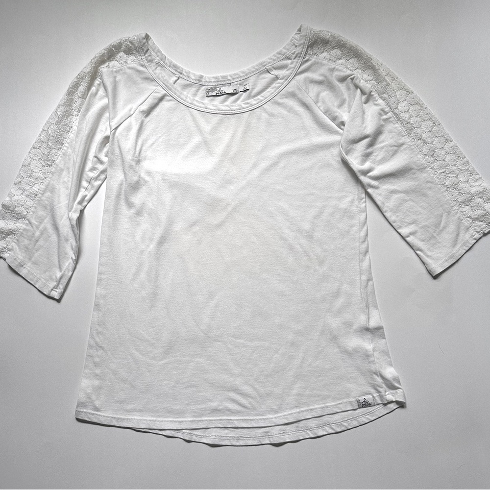 PrAna Alisana top with lace inset sleeves white size XS - Picture 2 of 10
